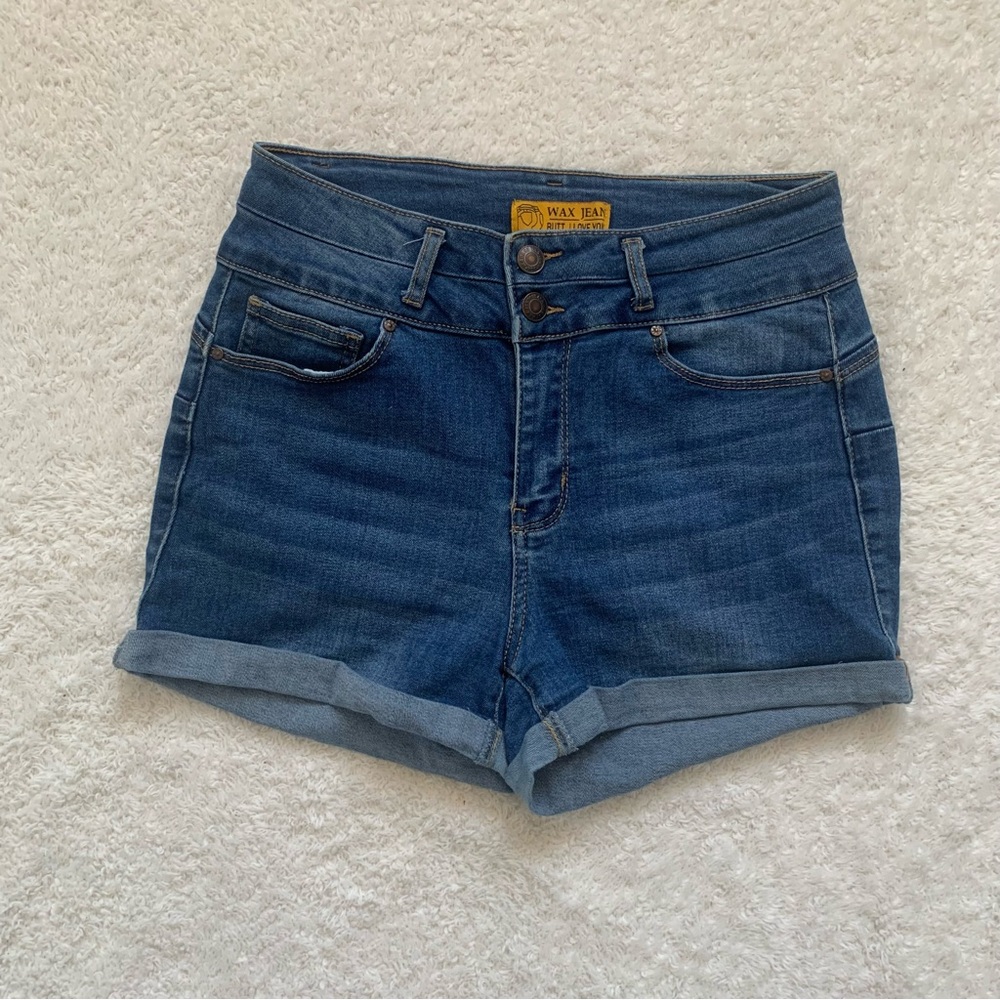 Women's Dark Blue Cuffed Denim Shorts